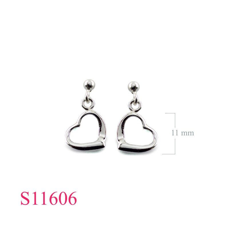 Earrings, 11mm opened heart and ball post.
