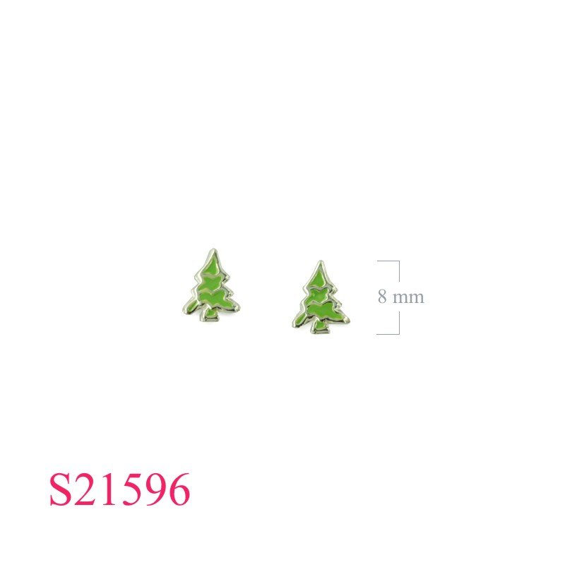 Earrings, enamel small Christmas tree.