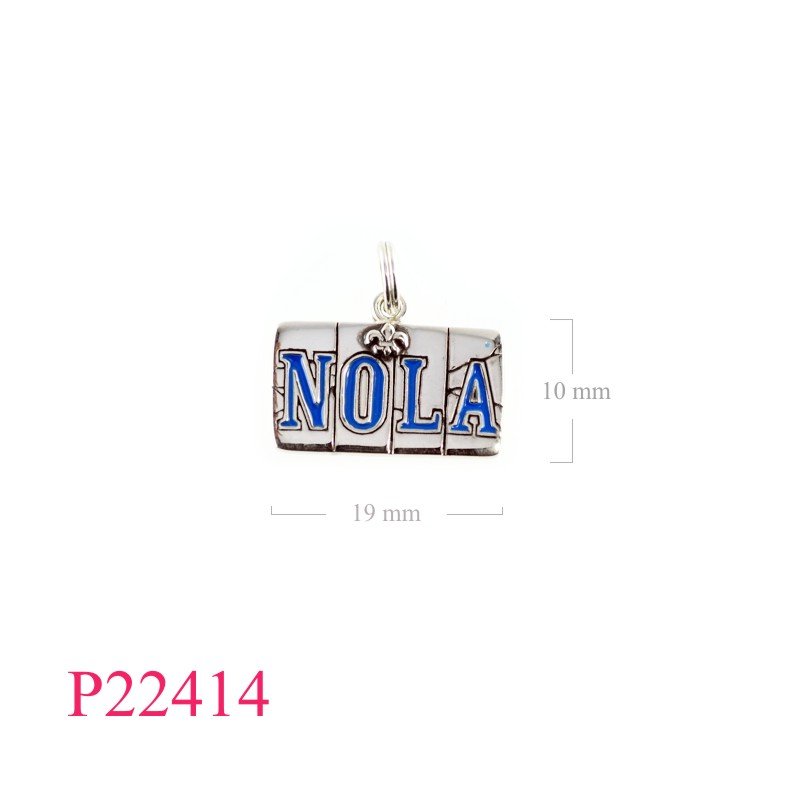 Pendant, "NOLA" on crack plate (Bail). enamel.