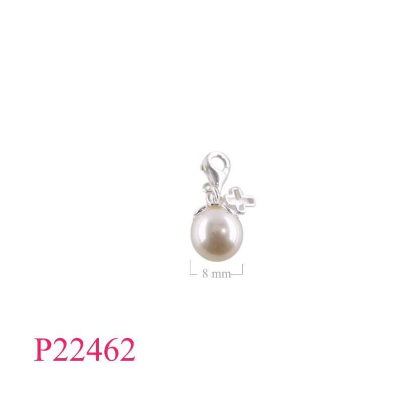 Lock Pendant, Cross Pendant, Imitation Perl and  with 9mm clasp  (Soldered jump ring).
