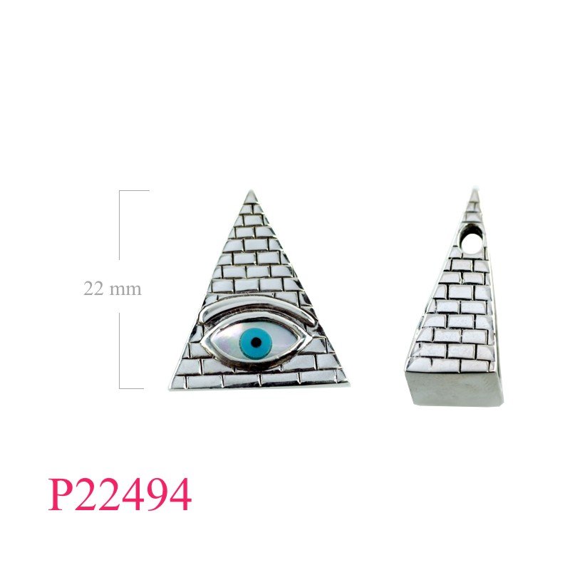 Evil eyes Pendant, Travel Jewelry Pendant, pyramid with MOP evil eye.
