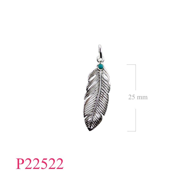 Pendant, 25mm feather with small cabochon stone.