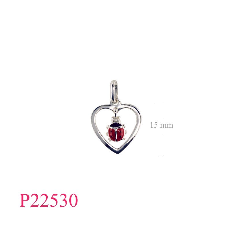 Ladybug Pendant, Heart Pendant, hanging  in .
 enamel.