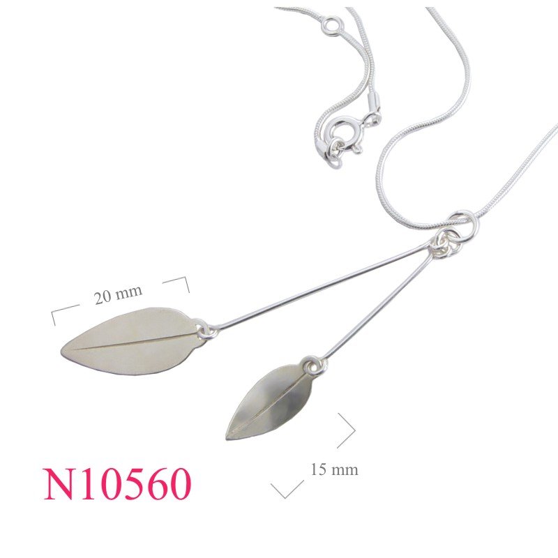 Necklace, 16 inches snake chain and hanging double leaves.