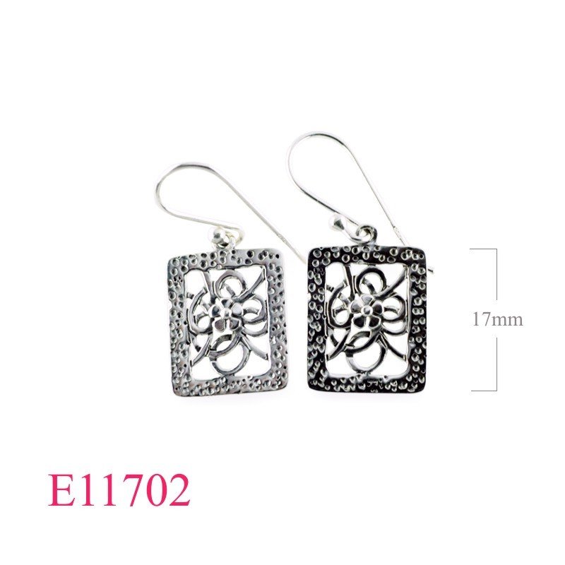Earrings, 17x14mm flower in rectangle.