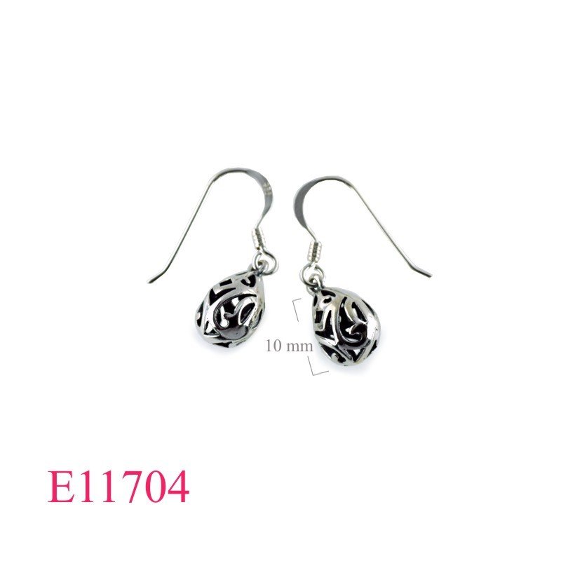 Earrings, 7x11mm 3D cut out design drop.
