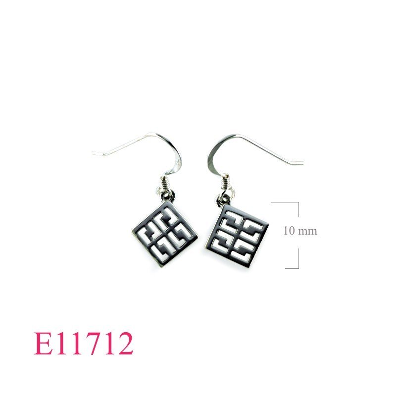 Earrings, 9mm cut out square design.