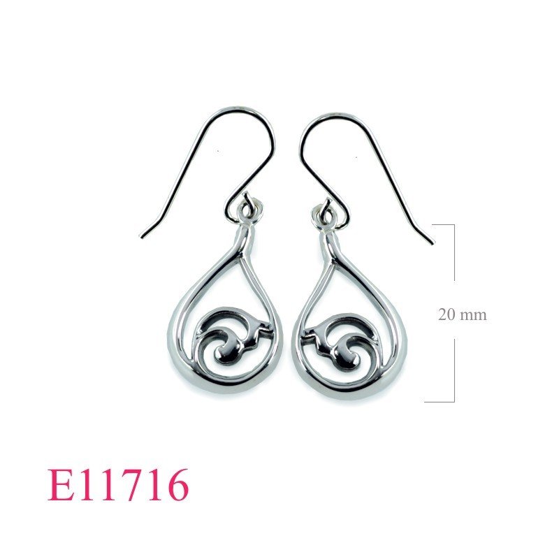 Earrings, cut out drop wave design.