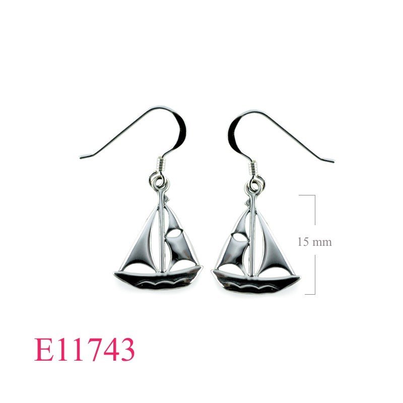 Earrings, sailing ship.