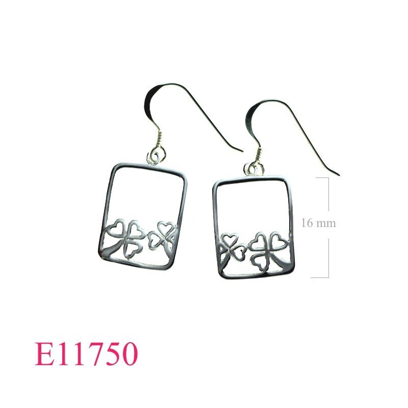 Earrings, rectangular cut out double Shamrocks design.