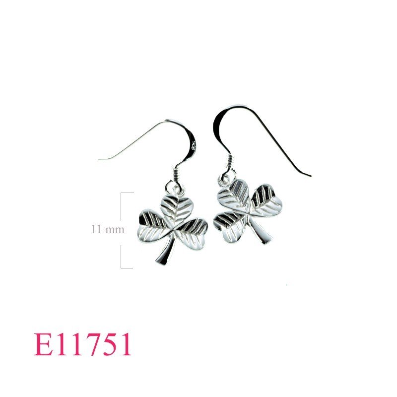 Earrings, 13mm Shamrock with Rhodium plated.
