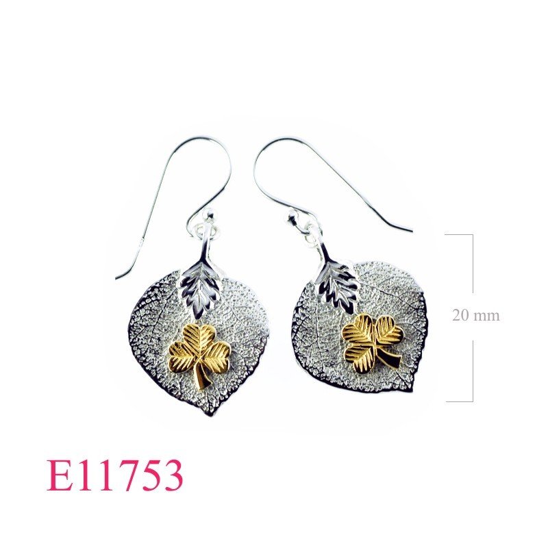 Earrings, Shamrock on leaf.