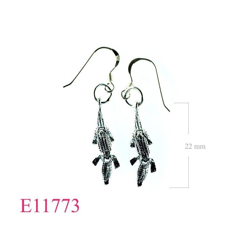 Earrings, movable crocodile.