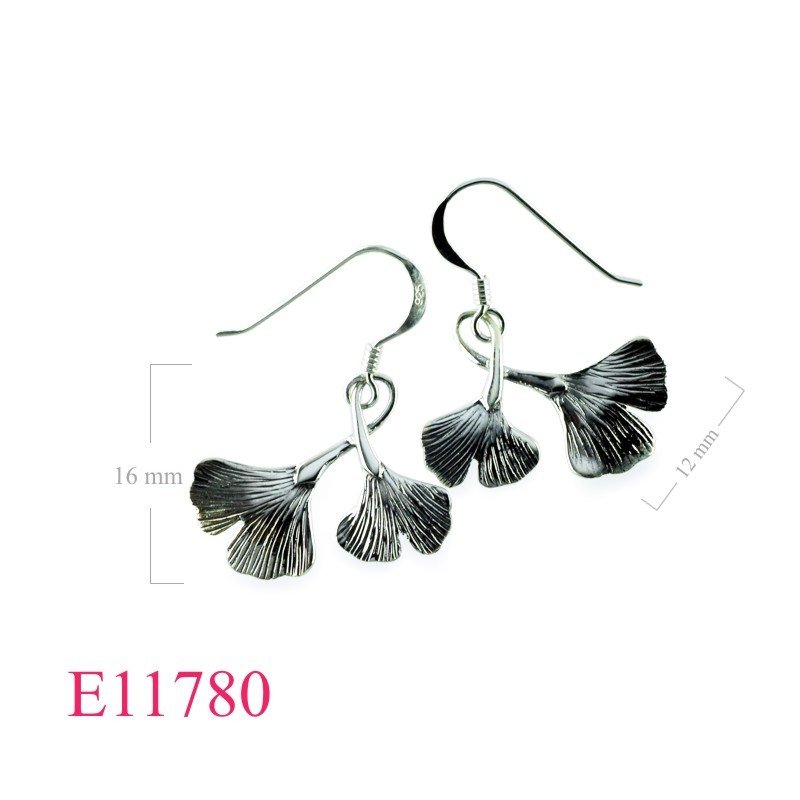 Earrings, double ginkgo leaves.