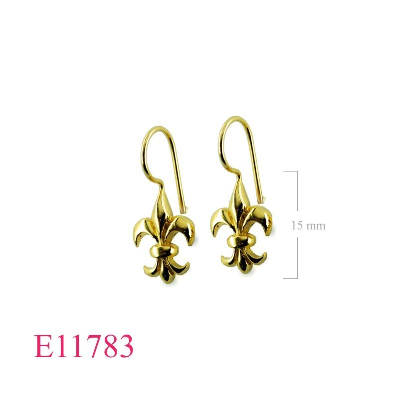 Earrings, Fleur de lis long hook.
