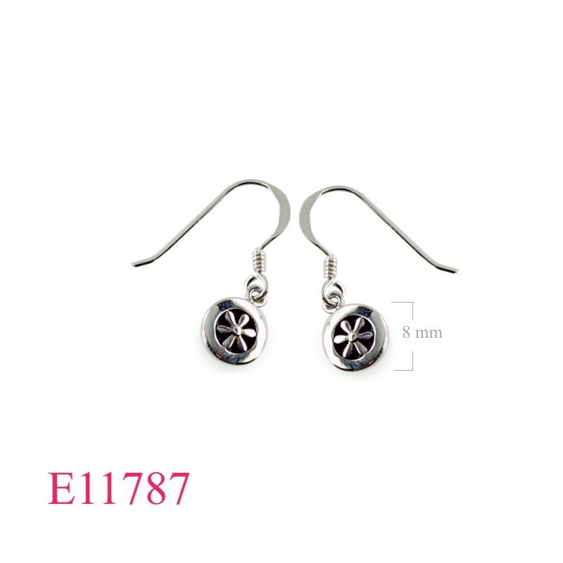 Earrings, flower inside round.