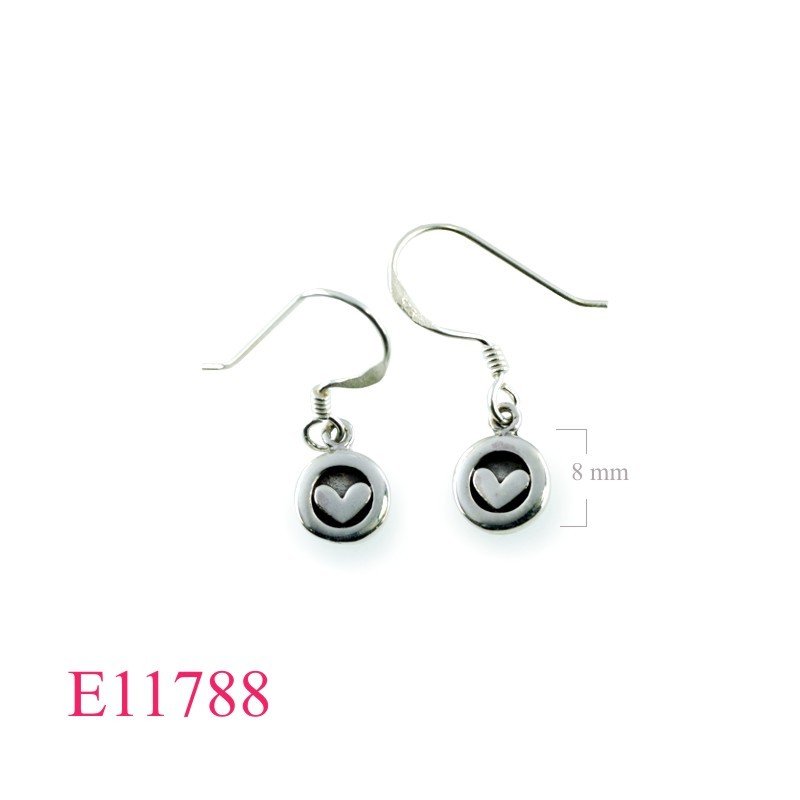Earrings, heart inside round.