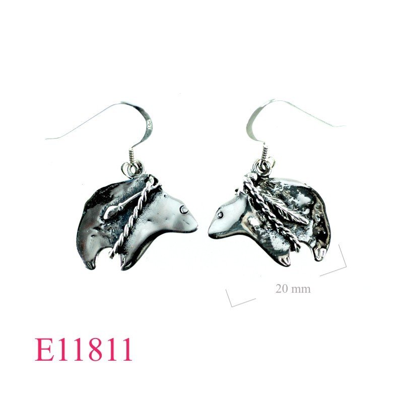 Earrings, red indian bear.
