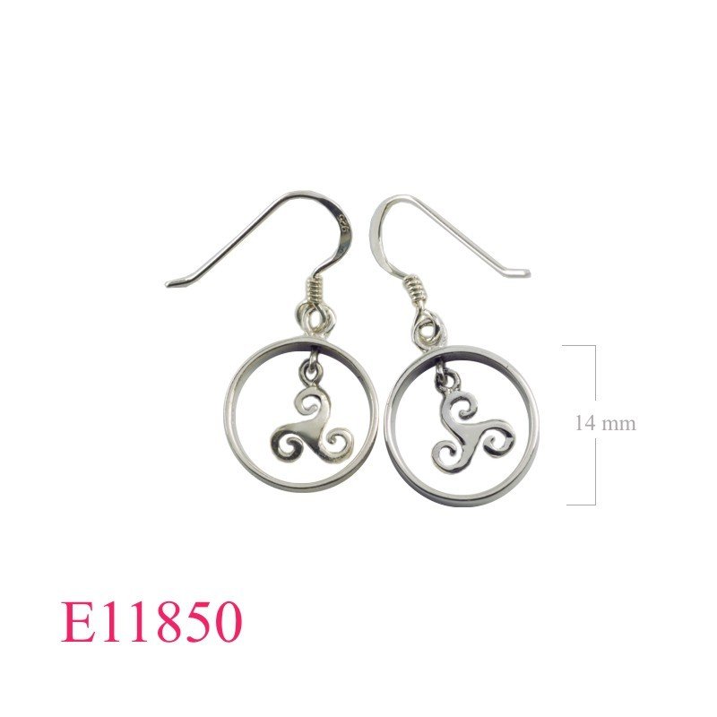 Triskelion Earrings, 15mm hoop and hanging Triskelion.