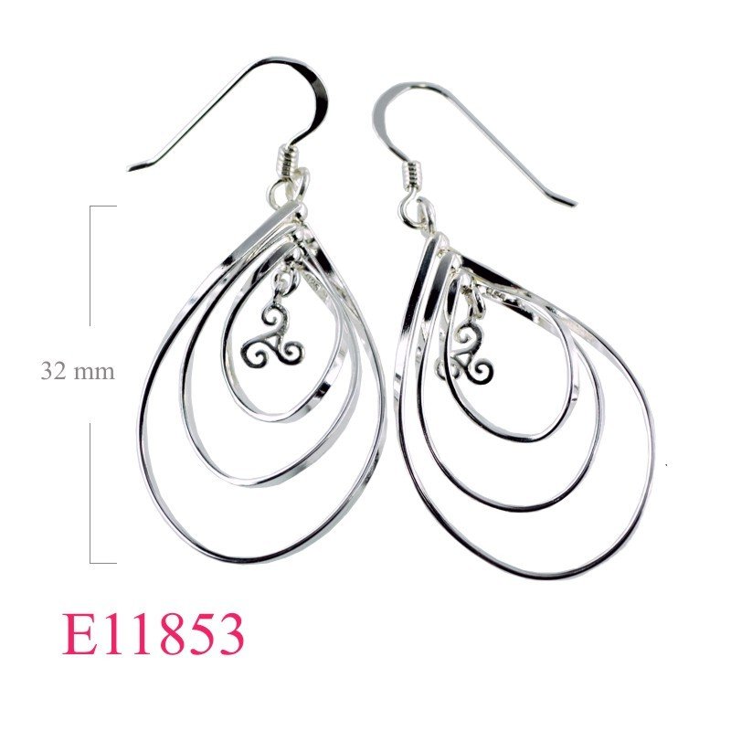 Triskelion Earrings, hanging Triskelion in triple drop flat wires.