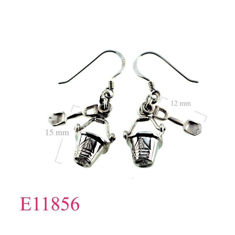 Earrings, sand bucket.