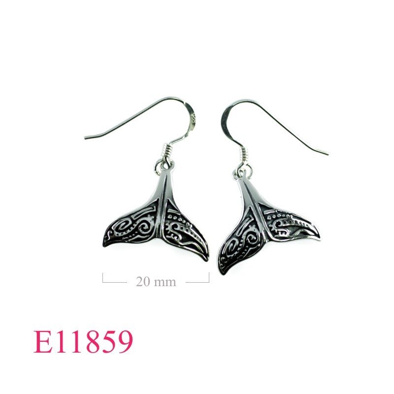 Earrings, Maori design whale tail.