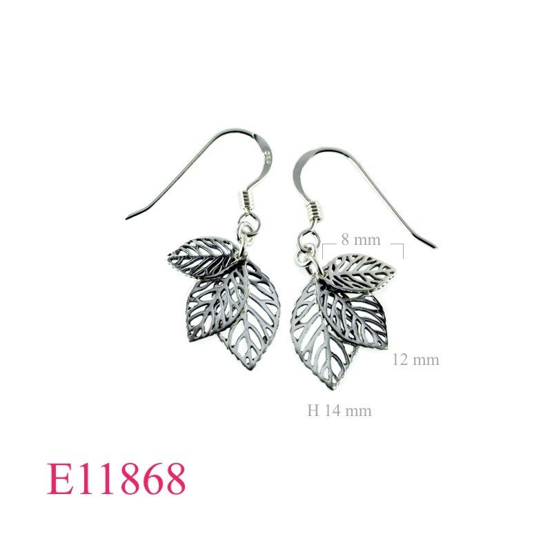 Earrings, triple stencil leaves.