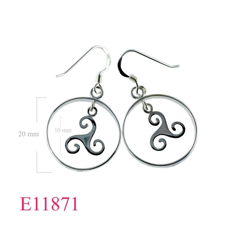 Triskelion Earrings, hanging Triskelion in 20mm hoop.
