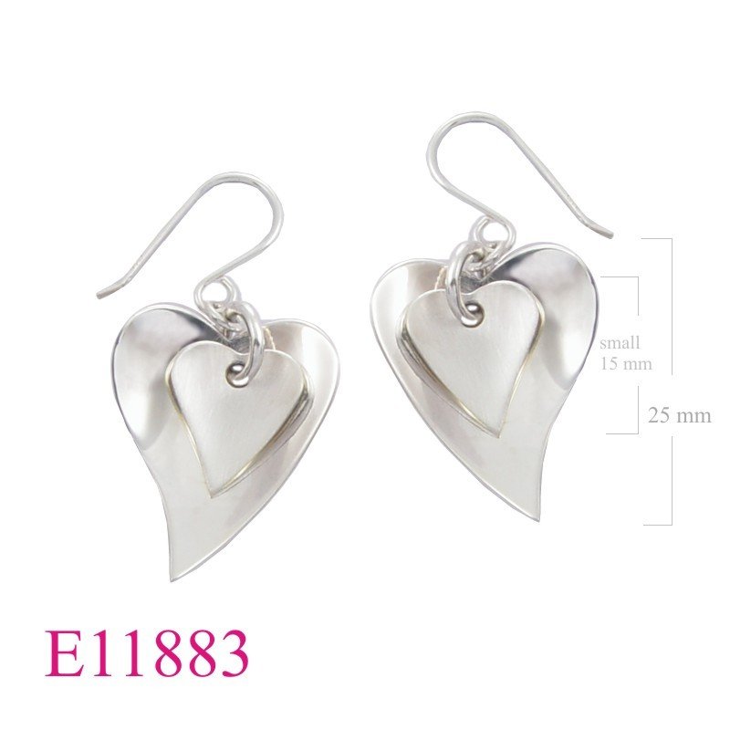 Earrings, 25x12mm matt and 27x20mm curved heart.
