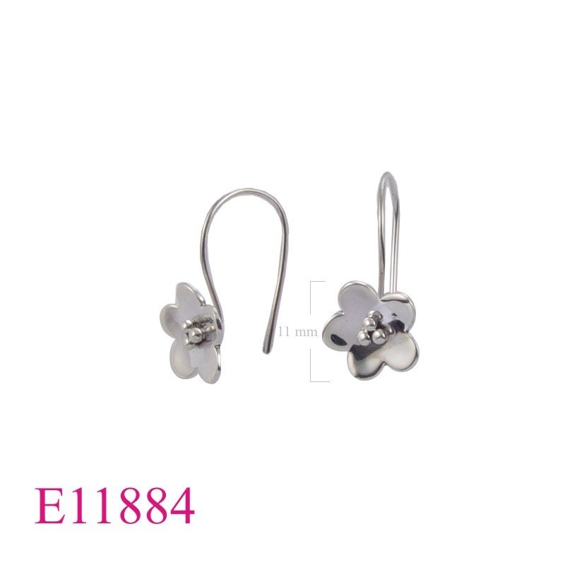 Earrings, 12mm flower with long wire hook.