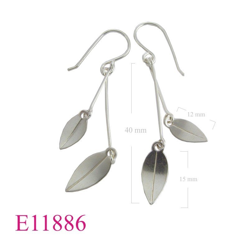 Earrings, hanging double leaves .