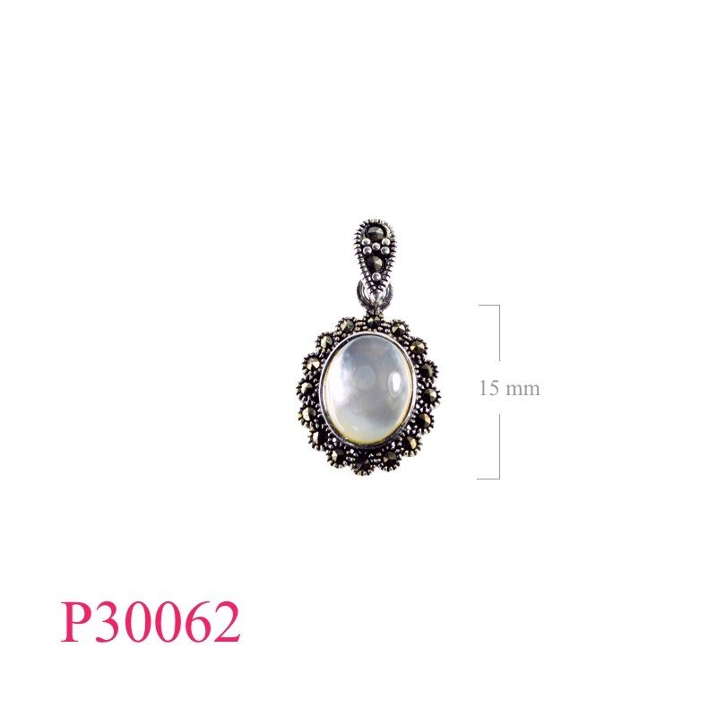 <p>Pendant, marcasite oval cabochon stone.</p>