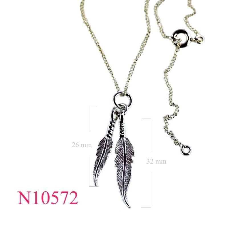 Necklace, 16+2 inches chain and double feathers.