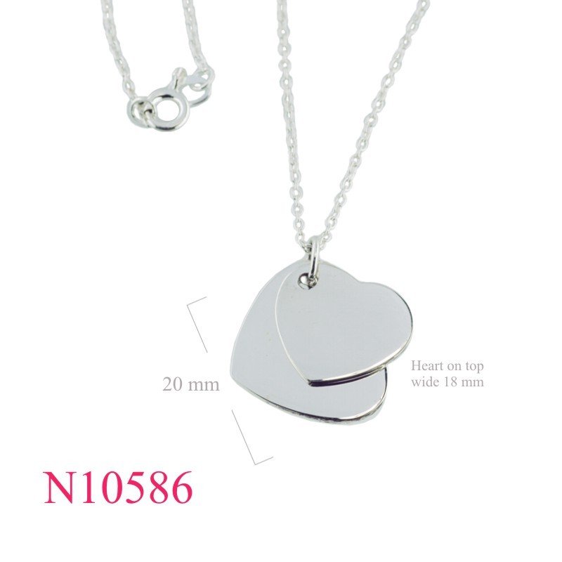 Necklace, 16 inches chain and 2 flat hearts charm.