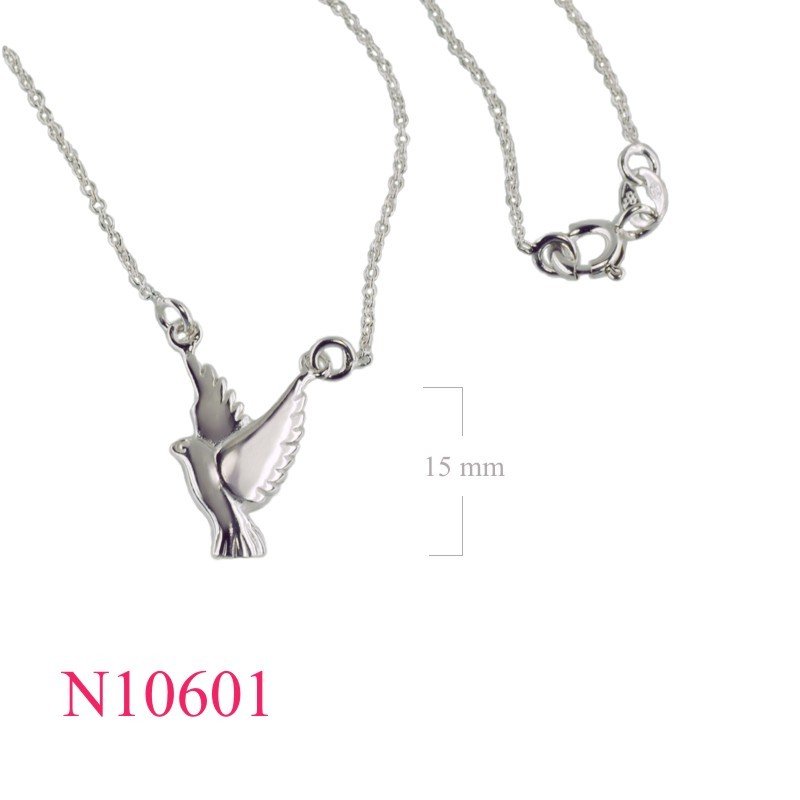 Necklace, 16 inches chain and flying bird charm.