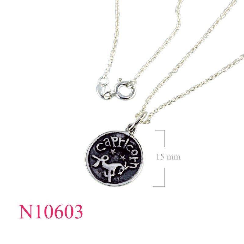 Necklace, 16 inches chain and Capricorn zodiac round charm.