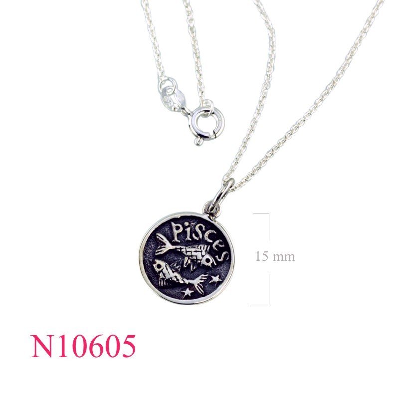 Necklace, 16 inches chain and Pisces zodiac round charm.