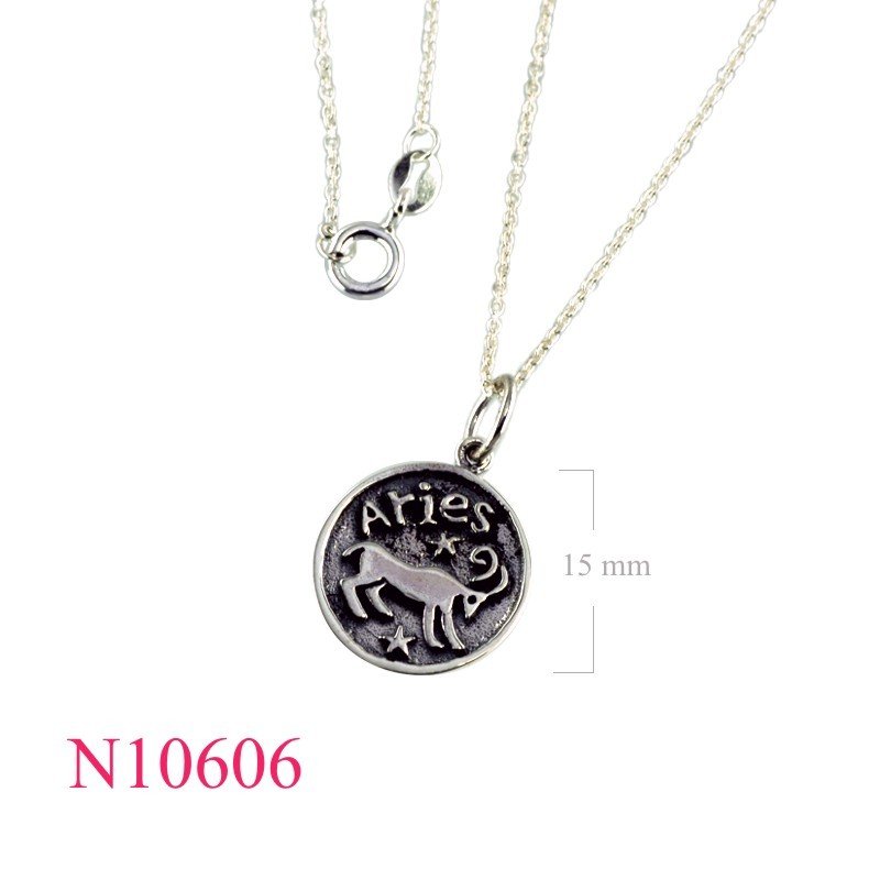Necklace, 16 inches chain and Aries zodiac round charm.