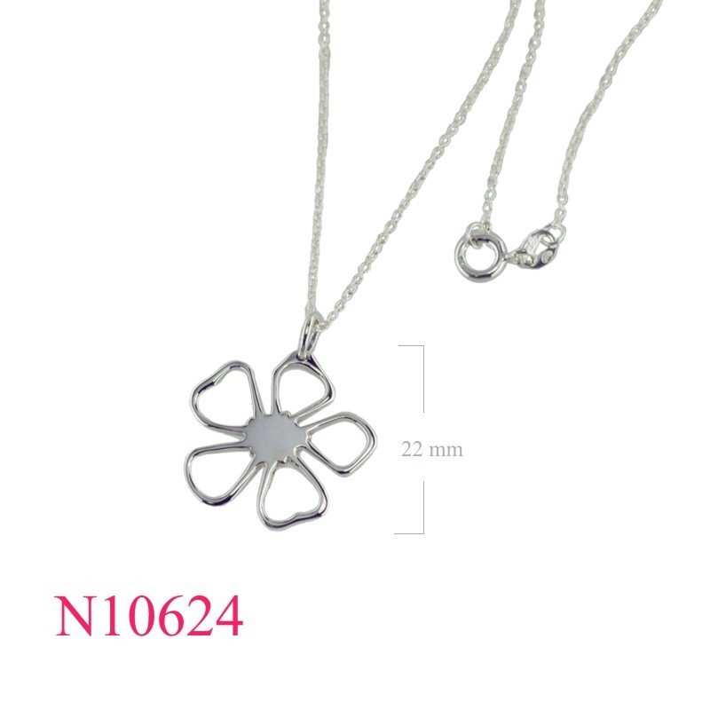 Necklace, 16 inches chain and opened flower charm.