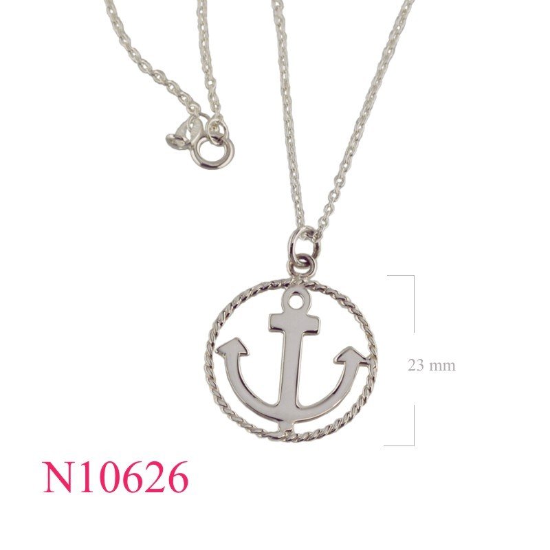 Necklace, 16 inches chain and round anchor charm.