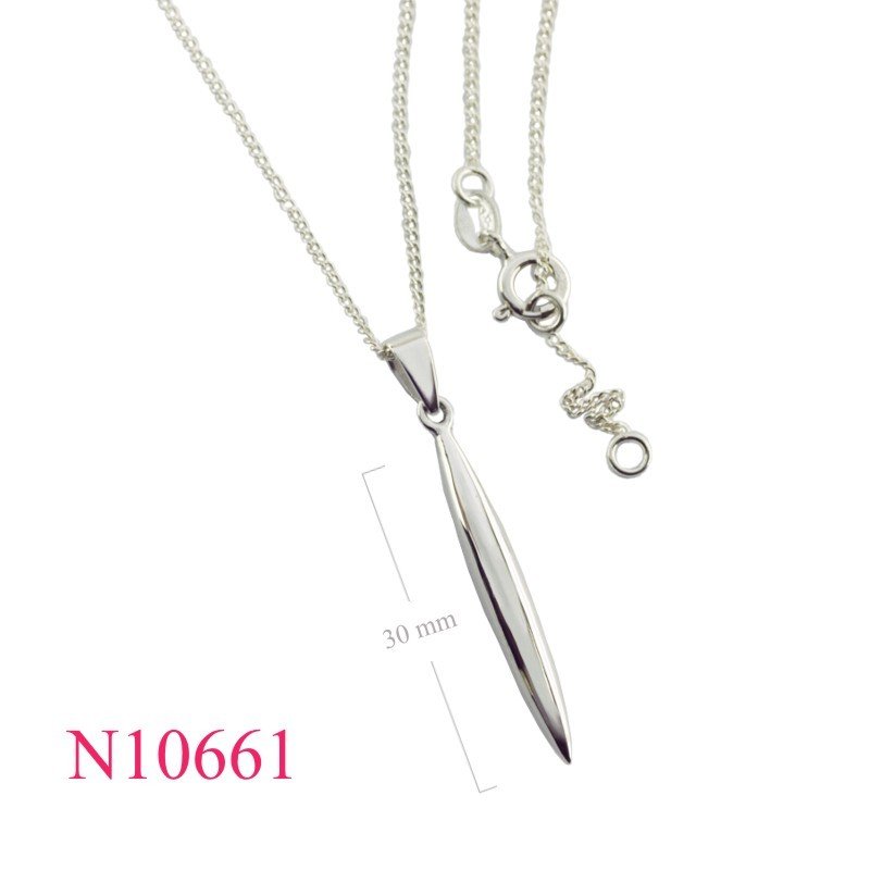 Necklace, 16 inches chain and long drop charm.