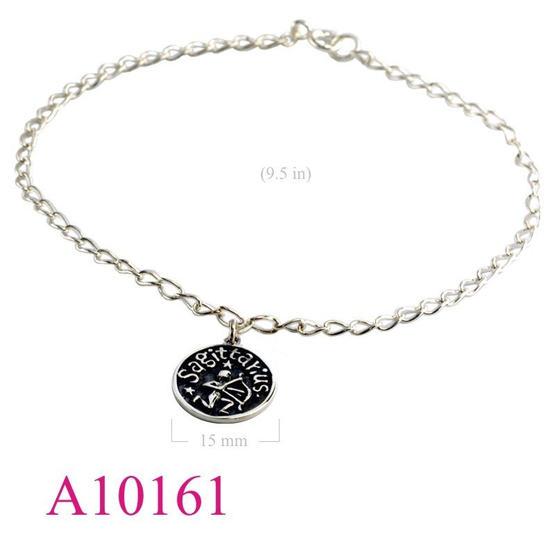 Anklet, chain with hanging round Sagittarius charm.