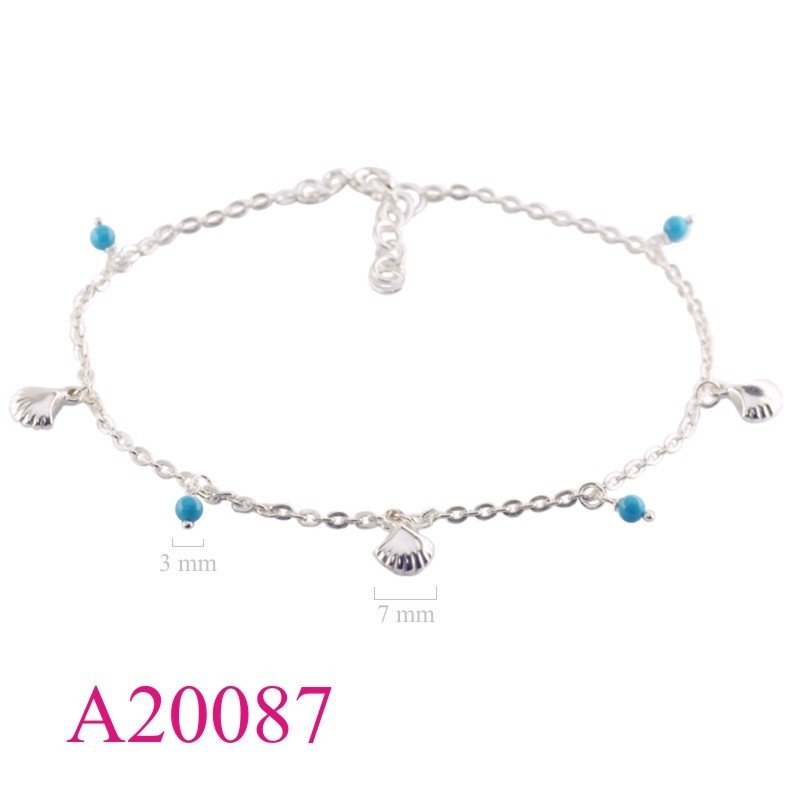 Anklet, hanging clams and stone beads.