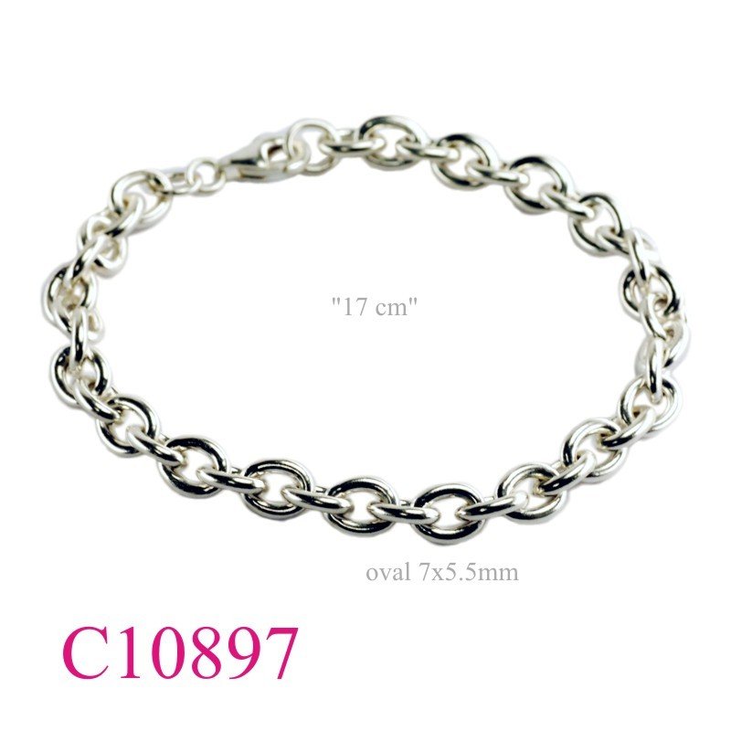 Bracelet, 17cm 1.4x7x5.5mm oval links chain.