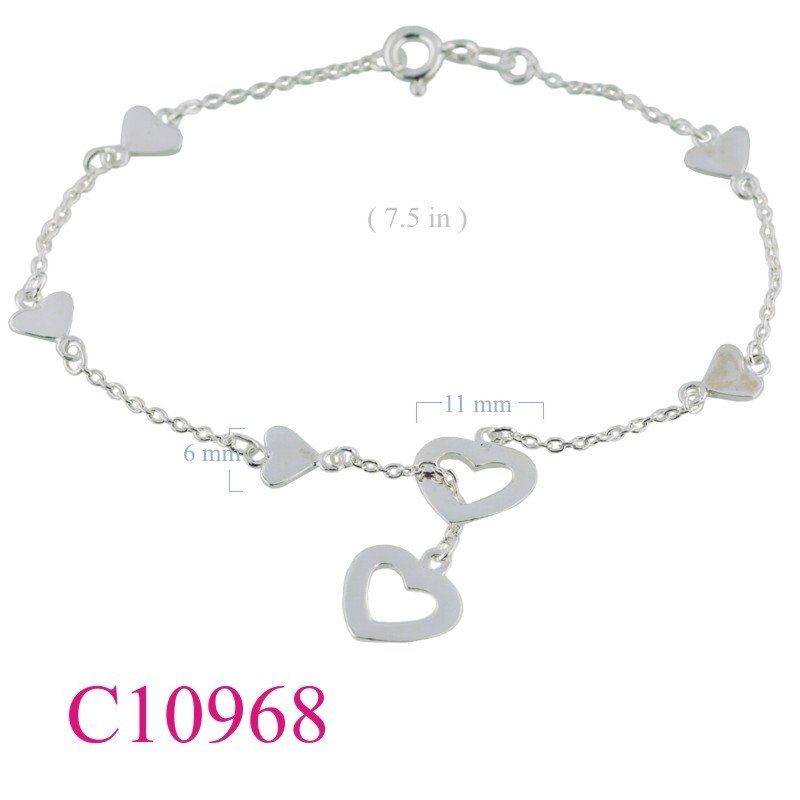 Bracelet, 7.5 inches hearts to hearts design.