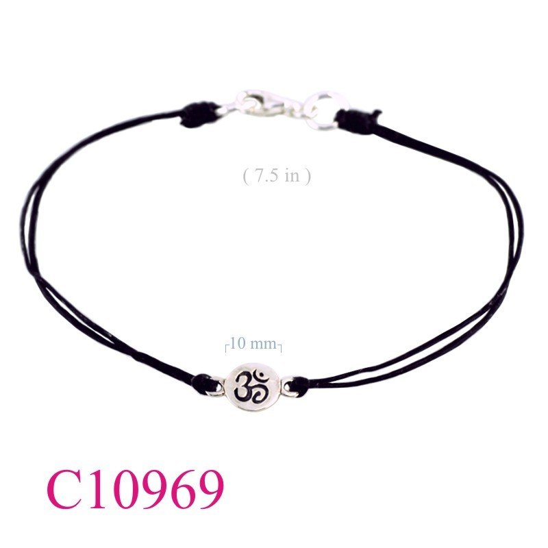 Bracelet, 10mm Om round tag cotton wax string.