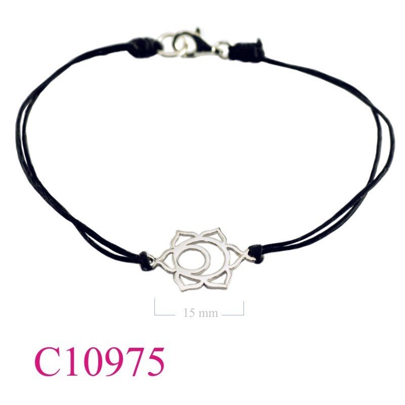 Bracelet, Rhodium plated flat Chakra Sacral with cotton wax string.