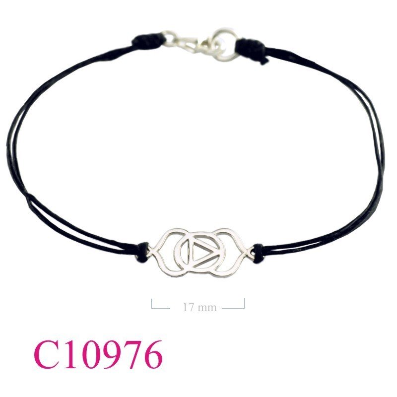 Bracelet, Rhodium plated flat Chakra Third eye with cotton wax string.