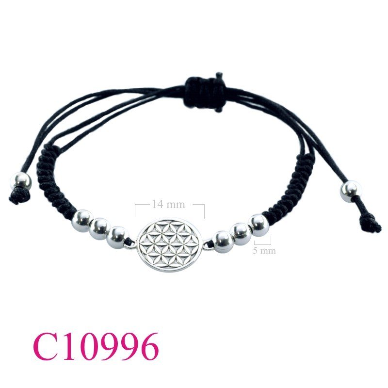 Bracelet, 14mm round flower of life + 5mm beads and cotton string.