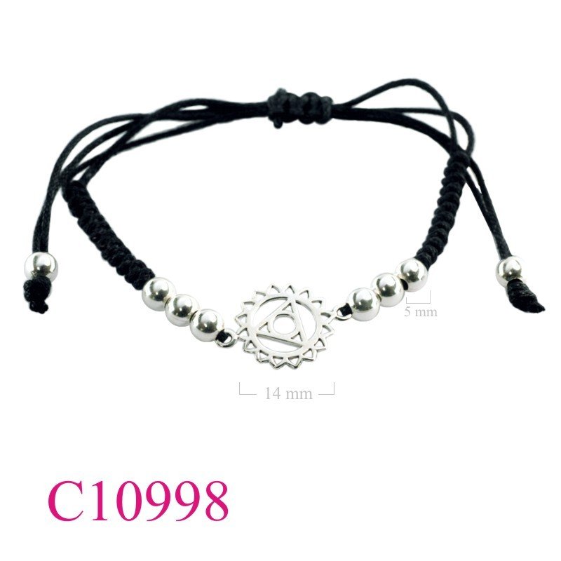 Bracelet, 14mm openwork flat Chakra Throat + 5mm beads and cotton string.